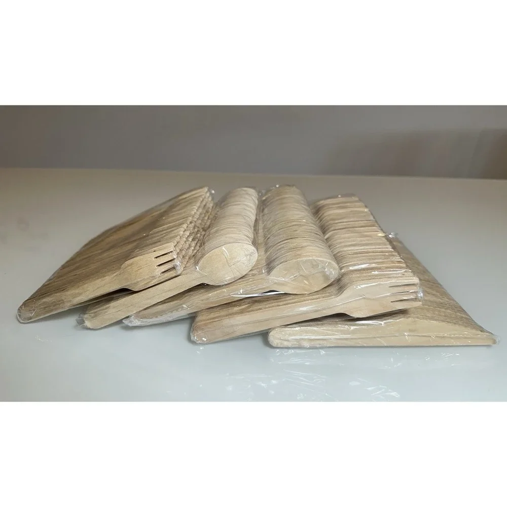 Wooden Disposable Cutlery Set 500 Pcs Total 200 Forks 200 Spoons 100 Knives